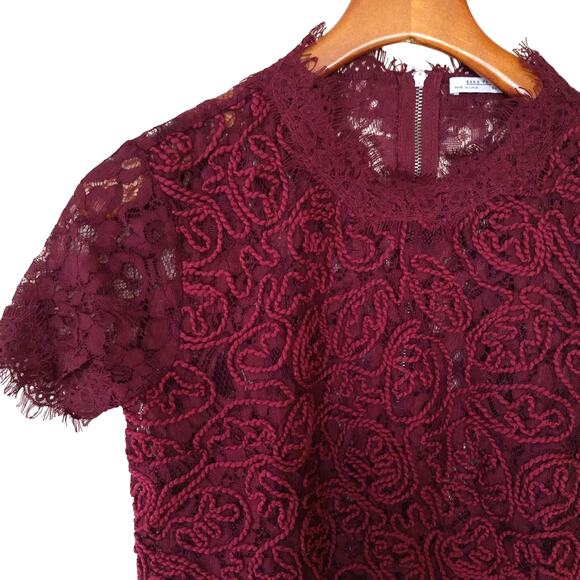 Zara Wine Lace Mock Neck Top - Picture 4 of 9